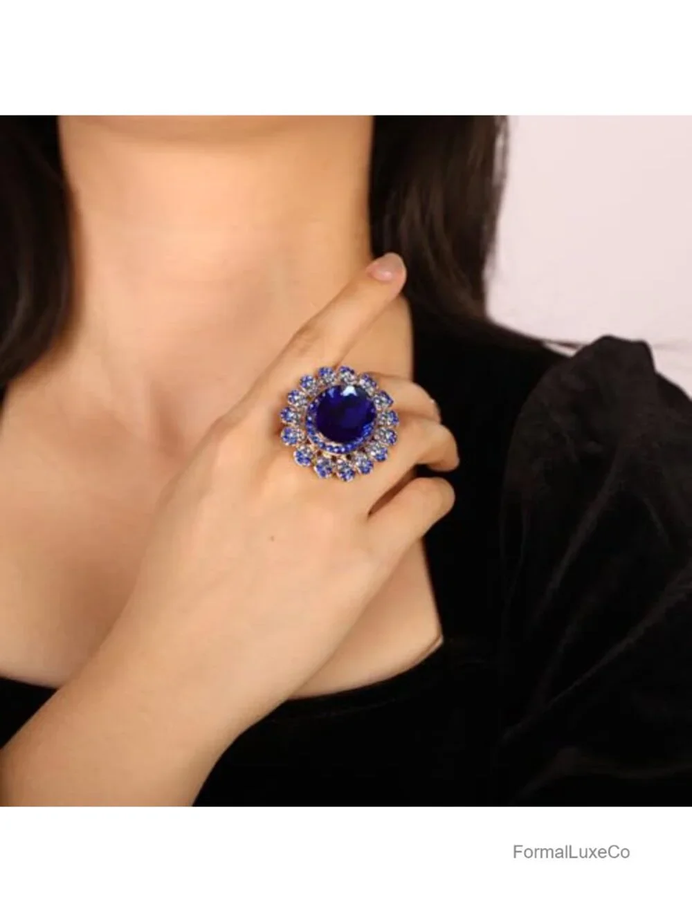 Boho Rhinestone Cocktail Ring Vintage Halo Ring Alloy Adjustable